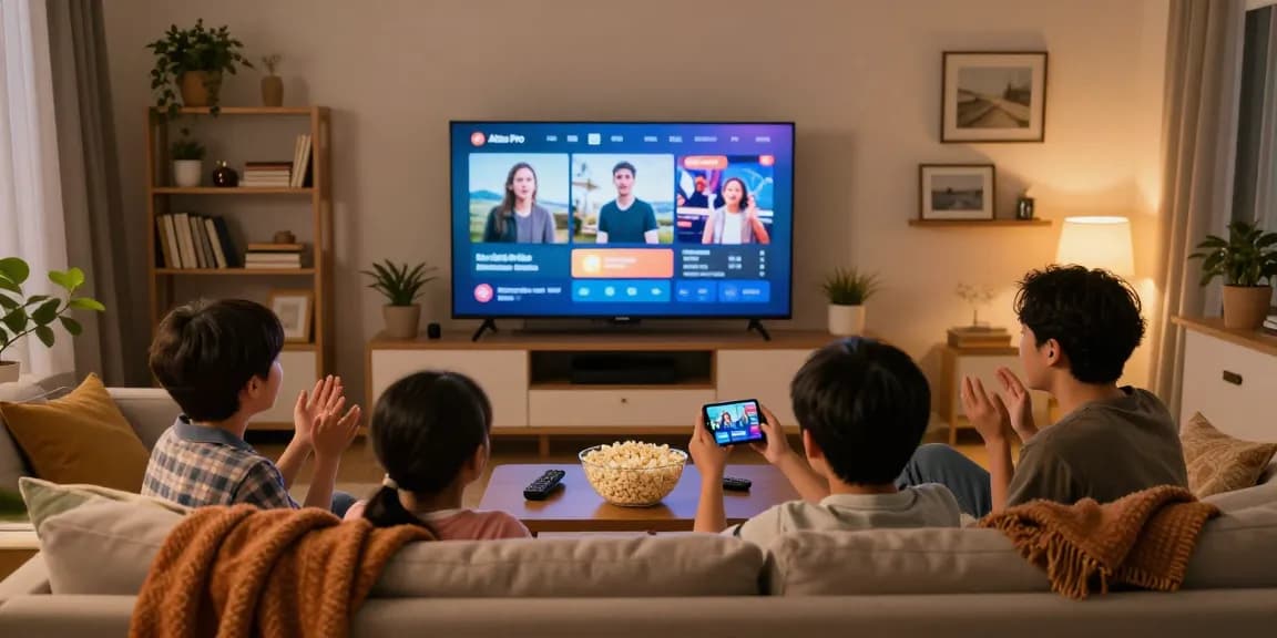 Découvrez la famille utilisant l'application atlas pro ontv pour une soirée cinéma à domicile.