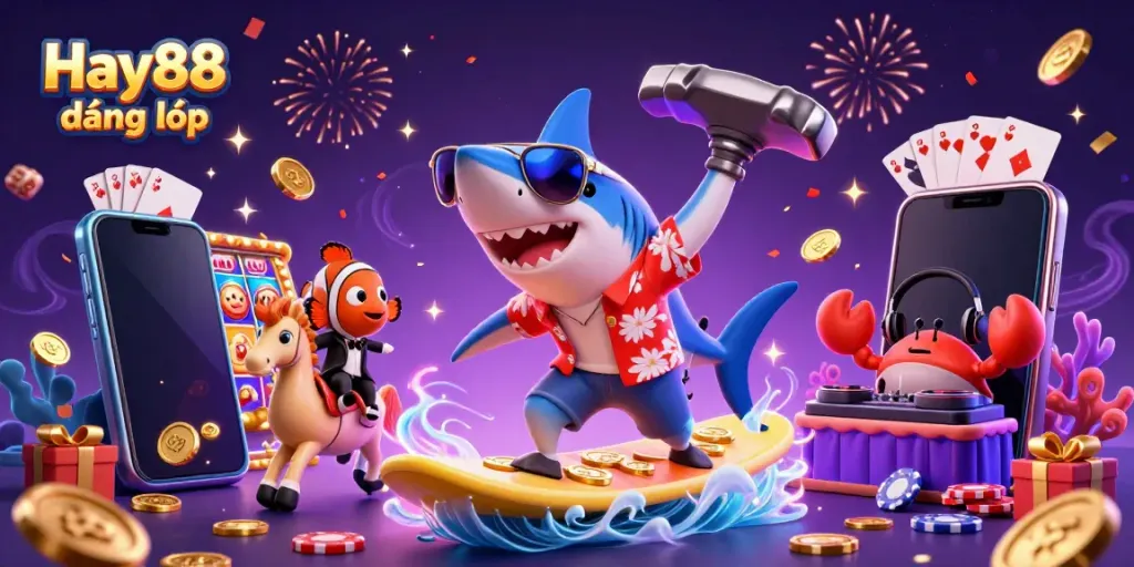 Experience the excitement of Hay88 đăng nhập with vibrant casino imagery and characters celebrating wins.