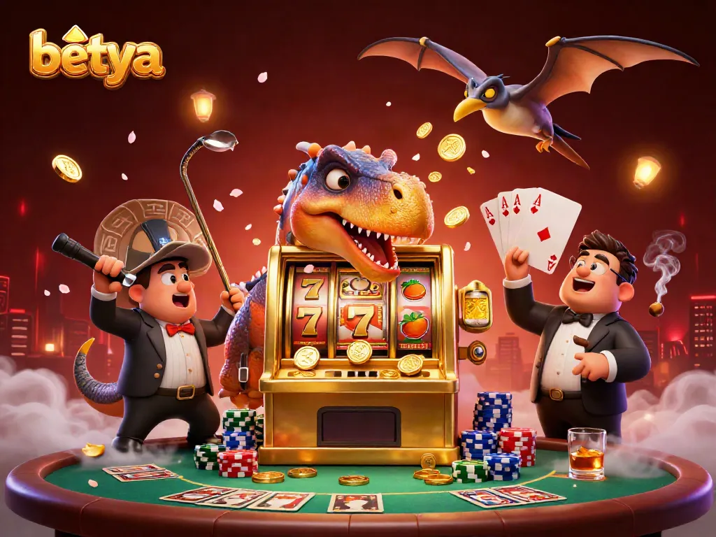 Engage in thrilling gameplay at Betya Casino with a wild dinosaur jackpot scene!