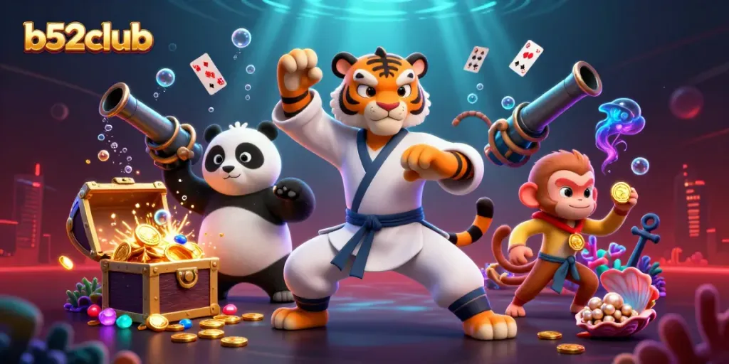 Engage in exciting gameplay at b52club with a dynamic scene featuring animated characters.