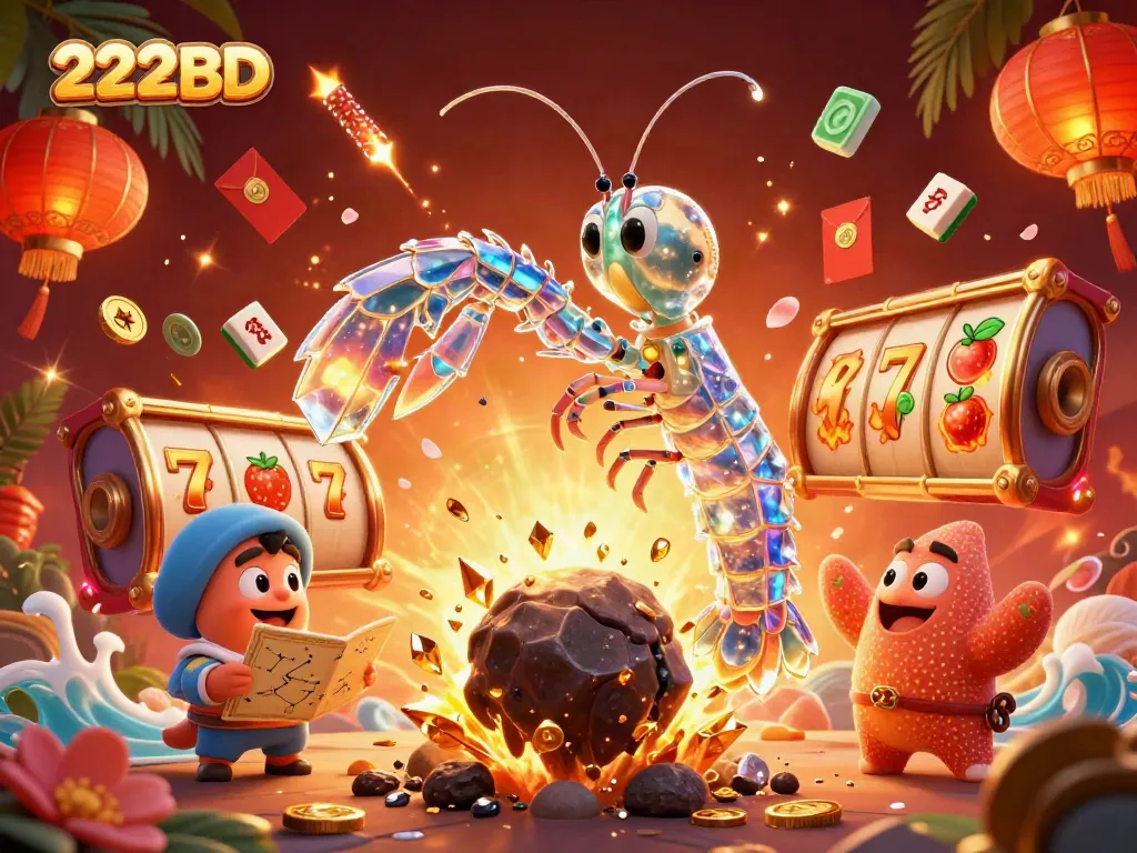 Experience winning moments with 222BD in a vivid 3D casino adventure illustration.