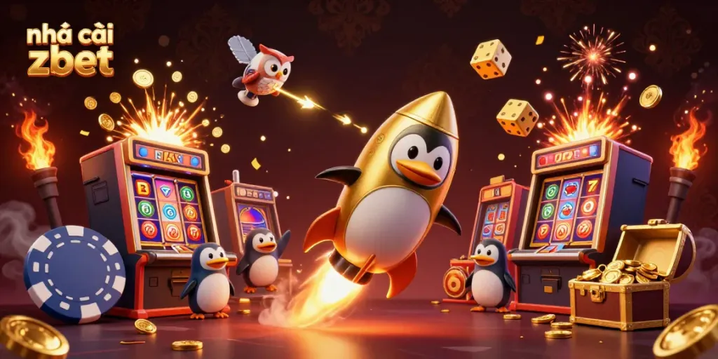 Experience the thrill of nhà cái zbet with a festive scene featuring golden coins and casino games.